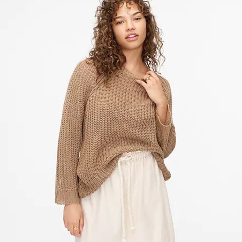 J Crew Relaxed Fit Linen Beach Sweater - Walnut (Tan) - Sz S